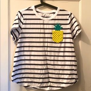 Black and White Striped Shirt w Pineapple Pocket